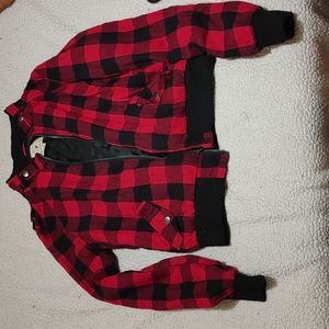 Red and black plaid bomber jacket